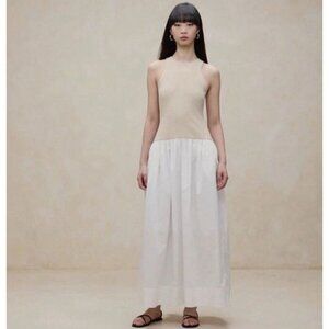 Banana Republic Ribbed Racerback Sleeveless Drop Waist Tan/White Maxi Dress XS